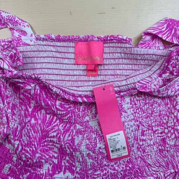 Lilly Pulitzer Rivera Dress Smocked Wild Fuchsia Medium - Picture 8 of 14